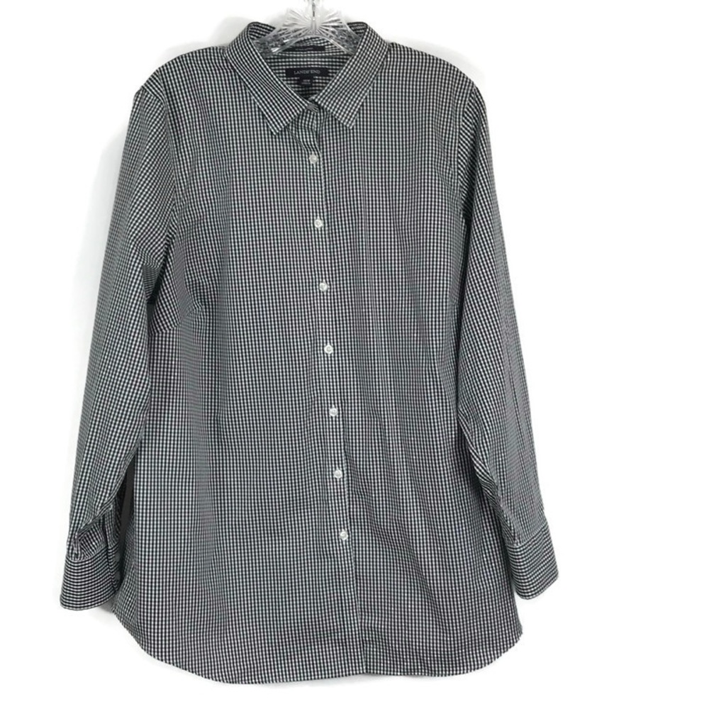 Lands’End Button Up Shirt Long Sleeve Gingham Womens size 18W Black White